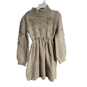 Cupcakes & Cashmere Kids Girls Sweater Dress Beige XS 4 Embroidered Floral Knit